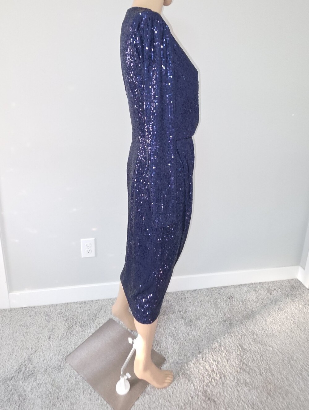 Isaac Mizarahi Live Always Isaac Navy Blue Sequin Wrap Dress XXS Gorgeous! - Picture 11 of 16